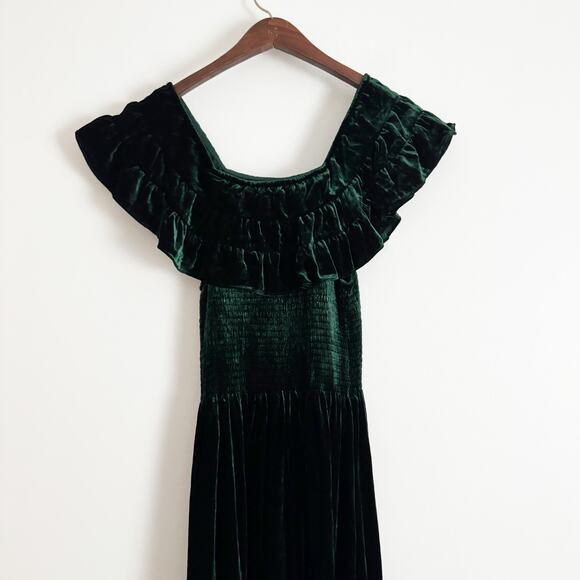 HILL HOUSE Akilah Velvet Midi Nap Dress Emerald Green XS - Picture 7 of 9